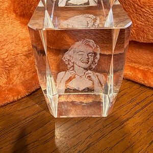 Crystal Art Sculpture with Etched Design of Marilyn Monroe